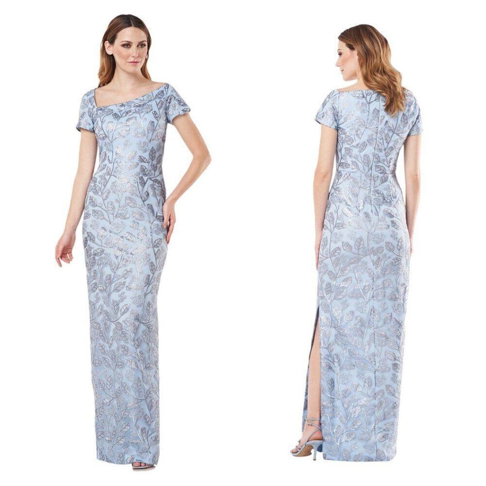 JS Collections Julia Cap Sleeve Column Gown Blue Sequin Size 16 NWOT $328 MSRP